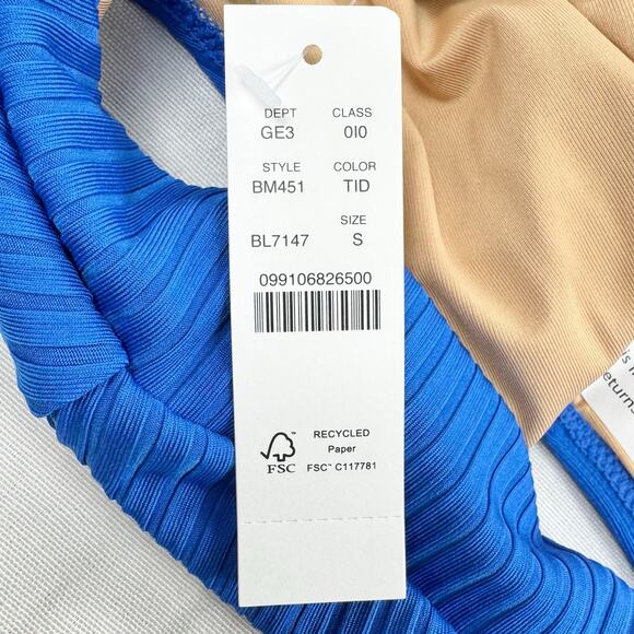 J Crew Women's Wide Rib High Cut Crossover Cheeky Bikini Bottom Small Blue - Picture 4 of 9